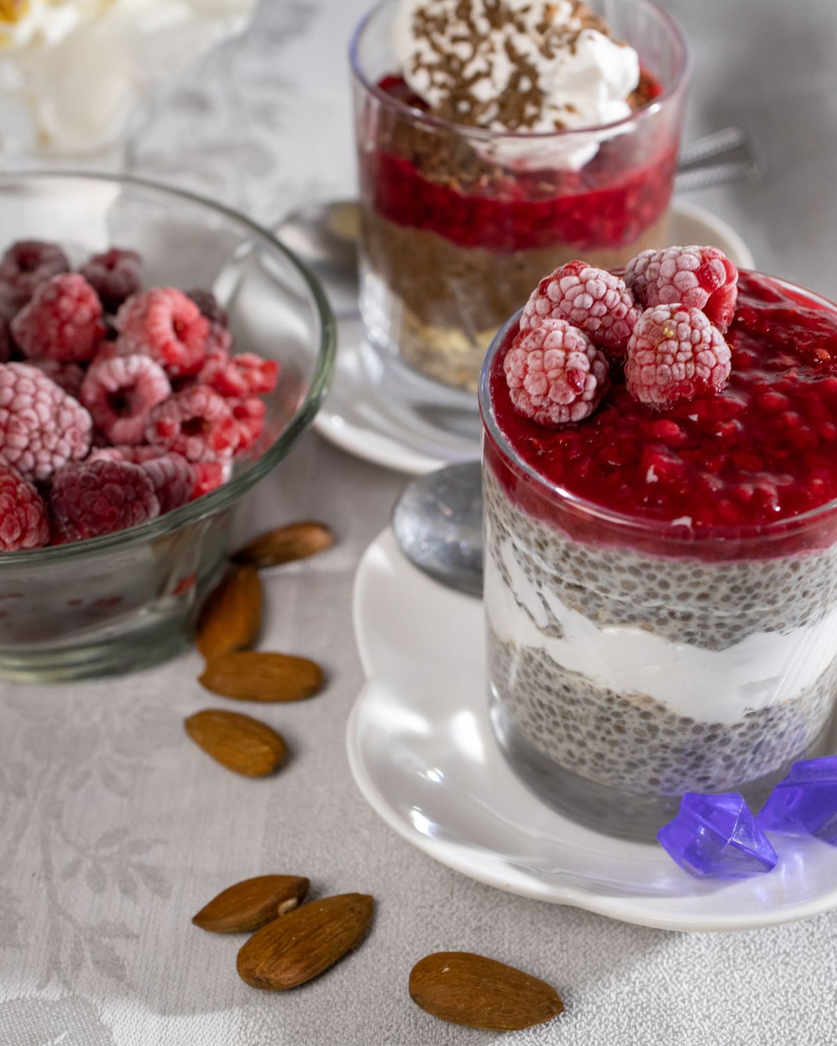 chia pudding cups with raspberries for a perfect Quick Simple Healthy Snacks 