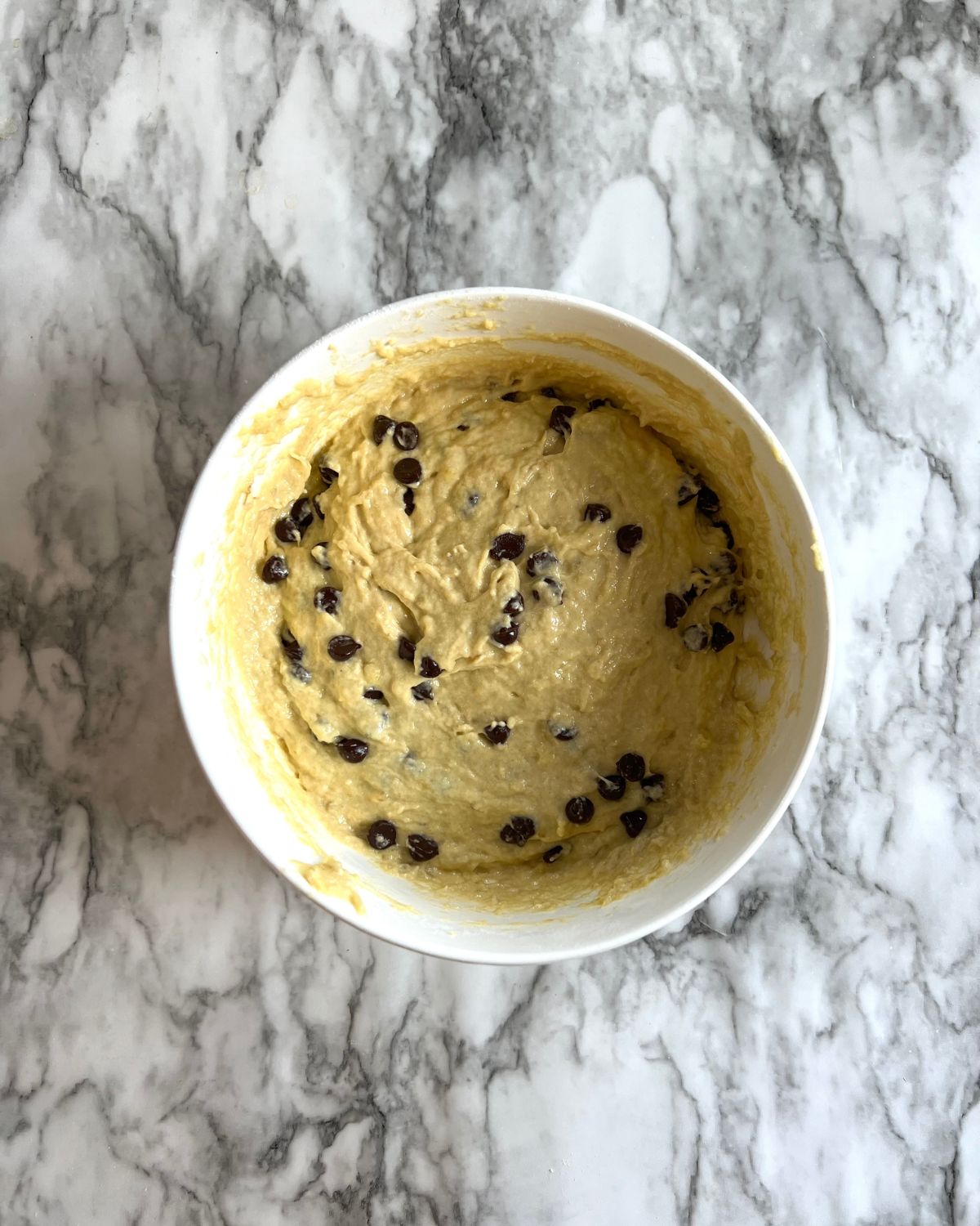 chocolate chips mixed in bowl 