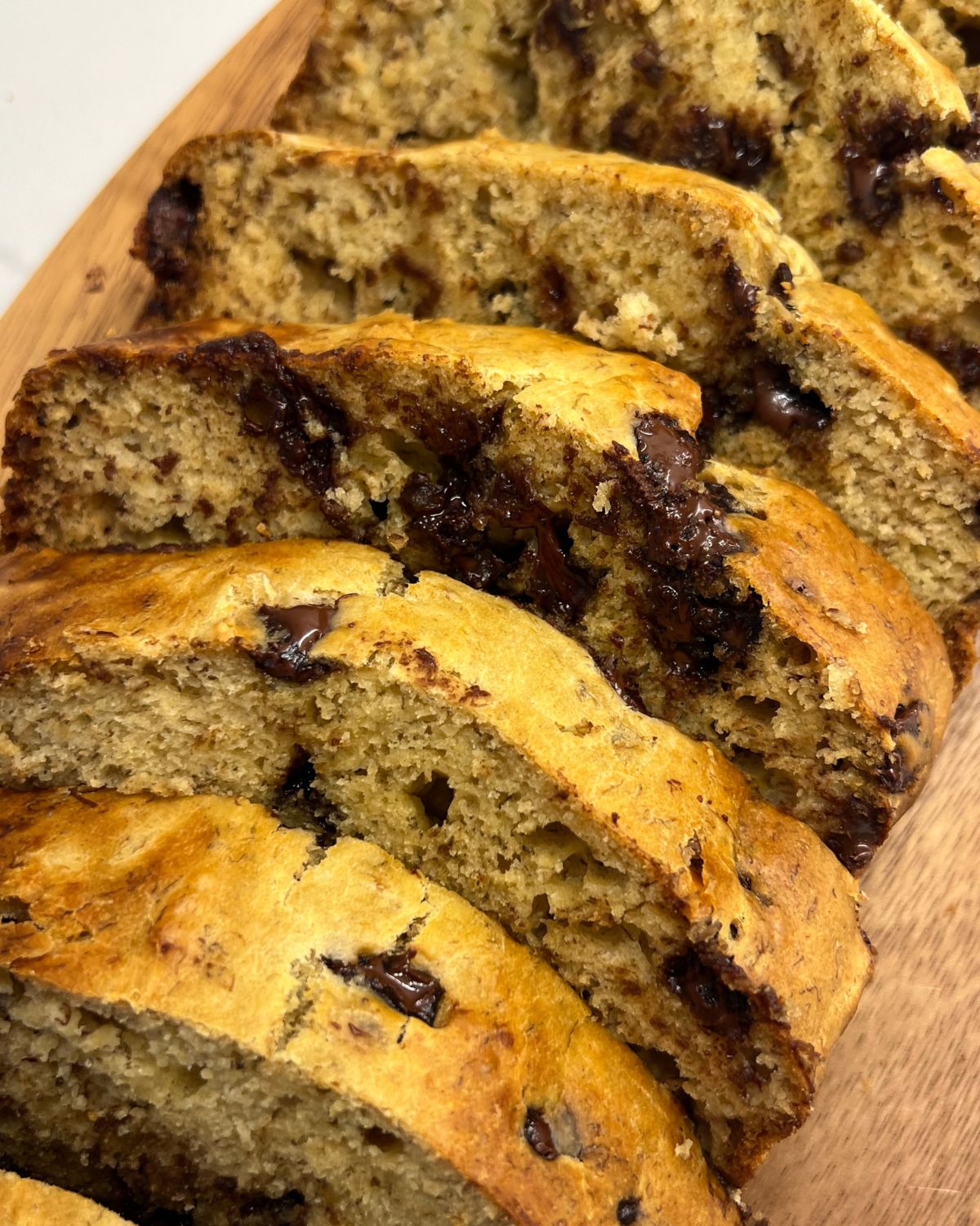 close up shot of the banana bread slices 