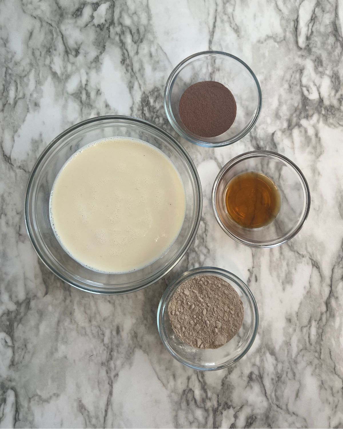 ingredients laid out on table for ice cream. 