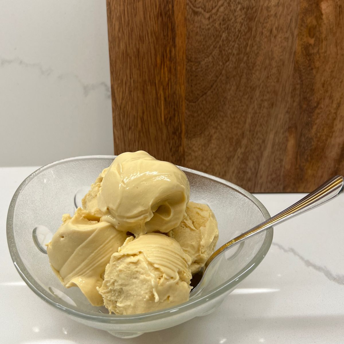 close up of vanilla ice cream in serving bowl