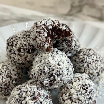 close up of coconut date balls