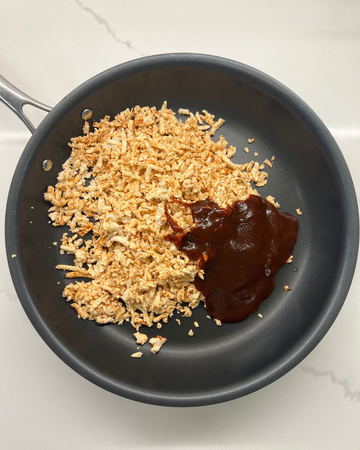 tofu in pan with bbq sauce 