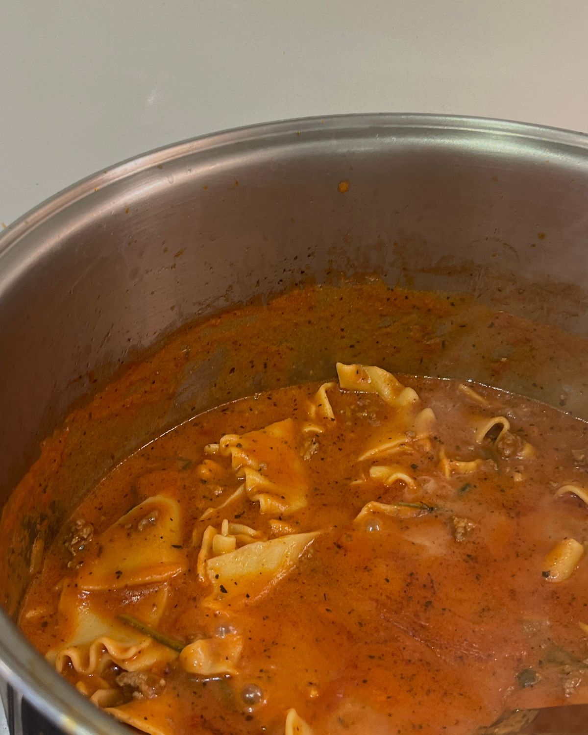 close up of the cooked soup in pot 