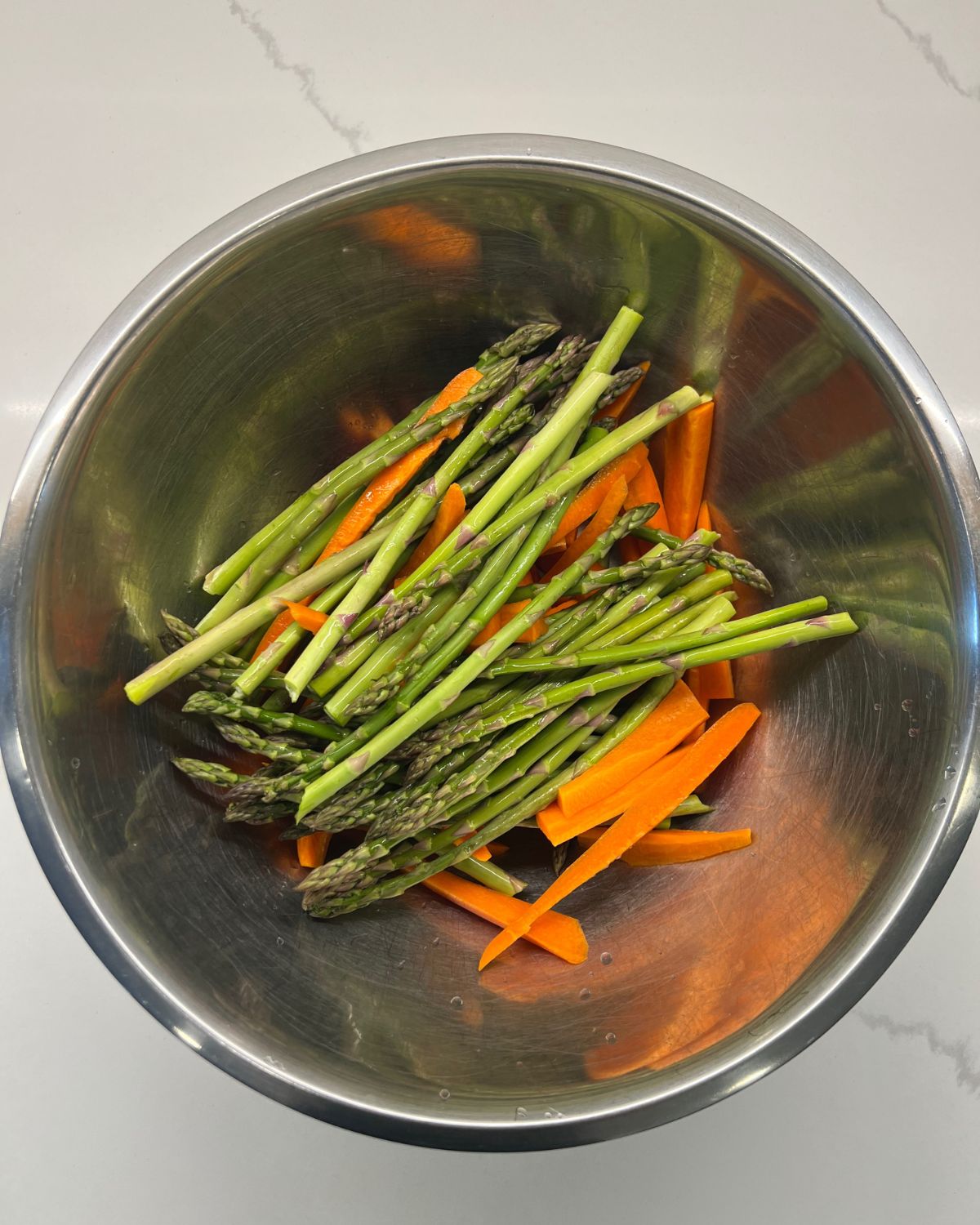 Roasted Asparagus and Carrots in bowl 