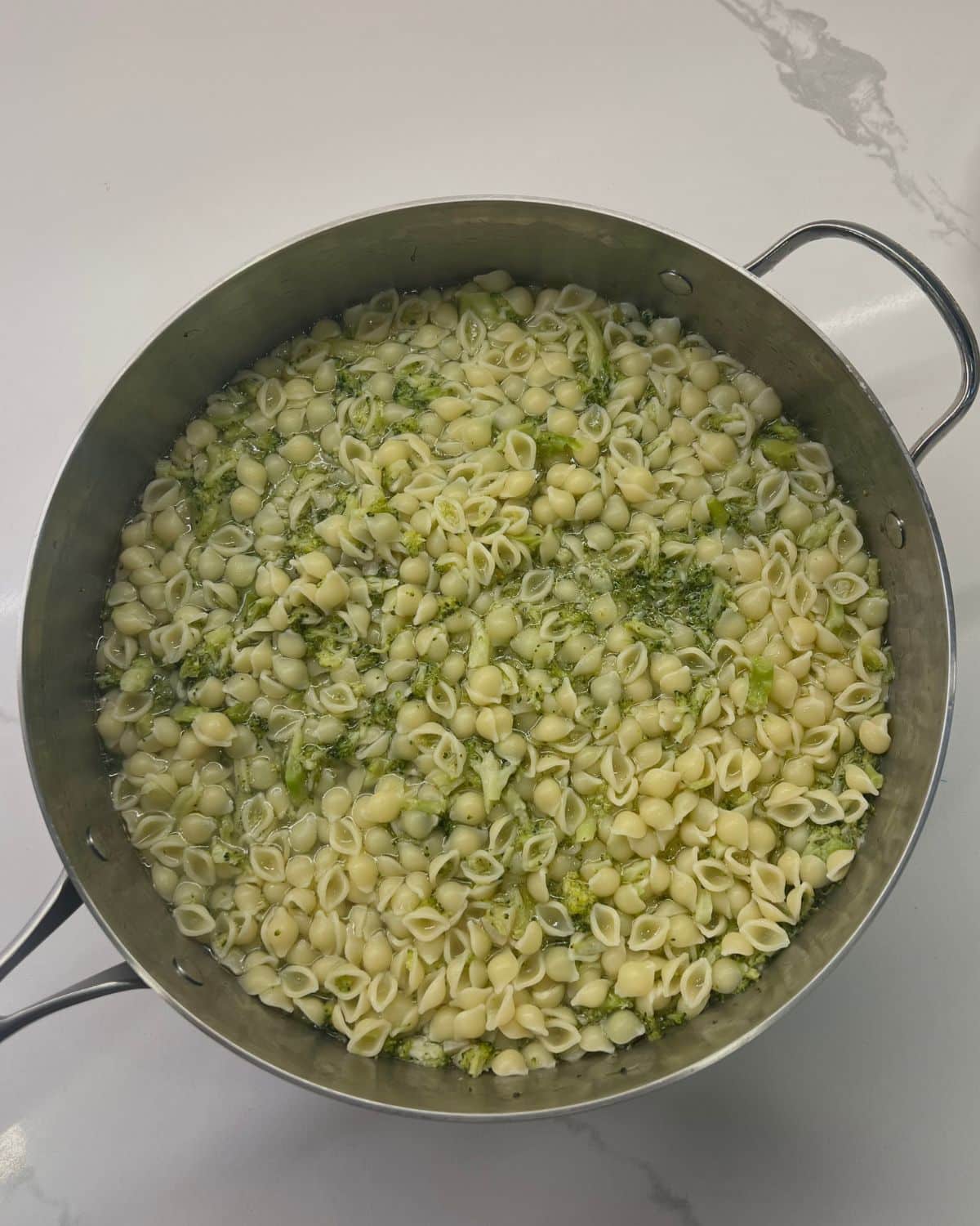 pasta in the big pot before put into serving bowls