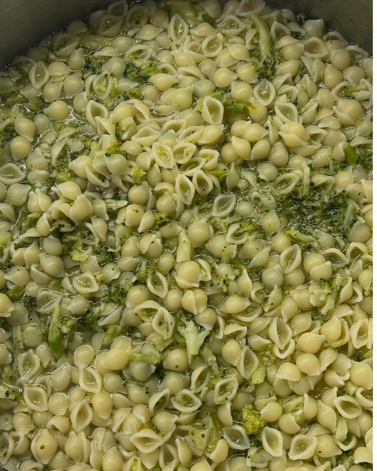 close up shot of the pasta and broccoli